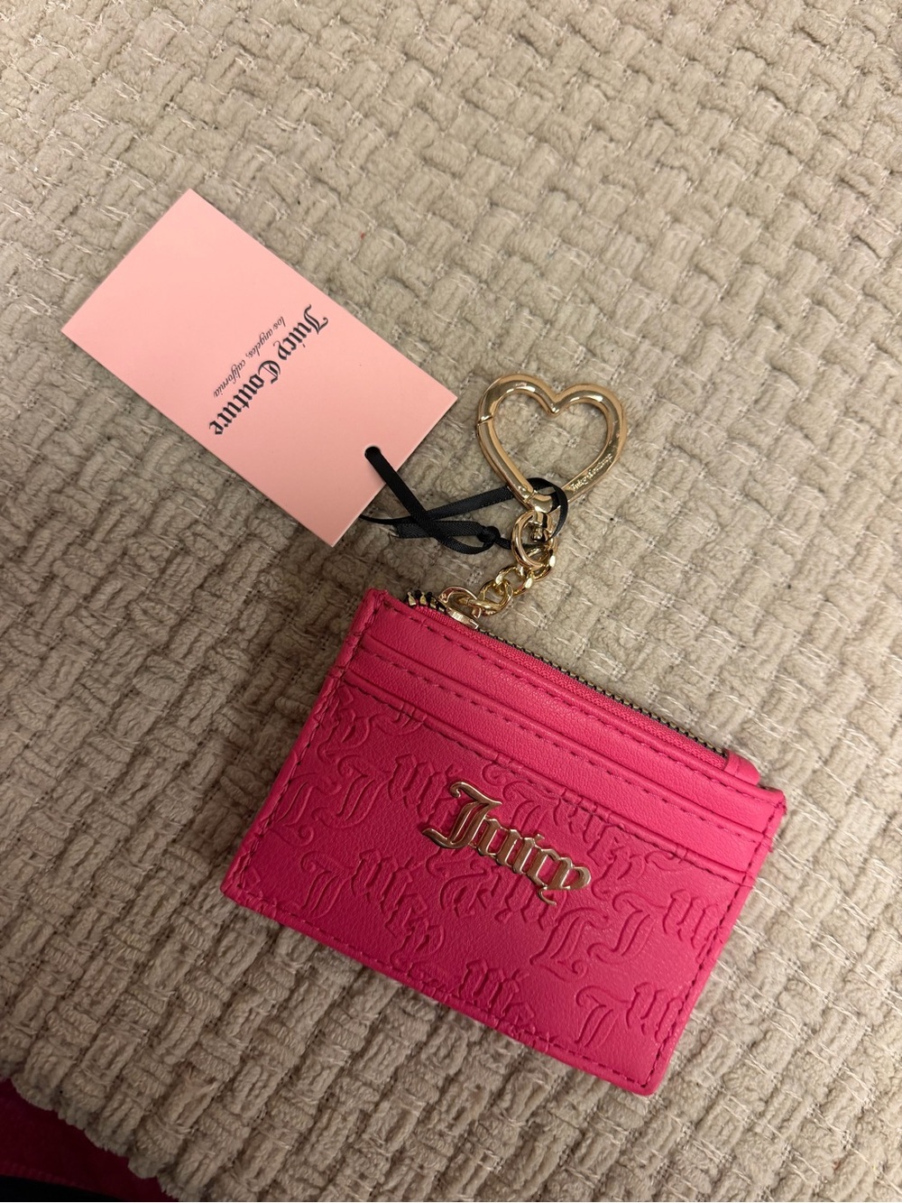 Juicy Couture Hot Pink Card Holder with Gold Heart Keyring